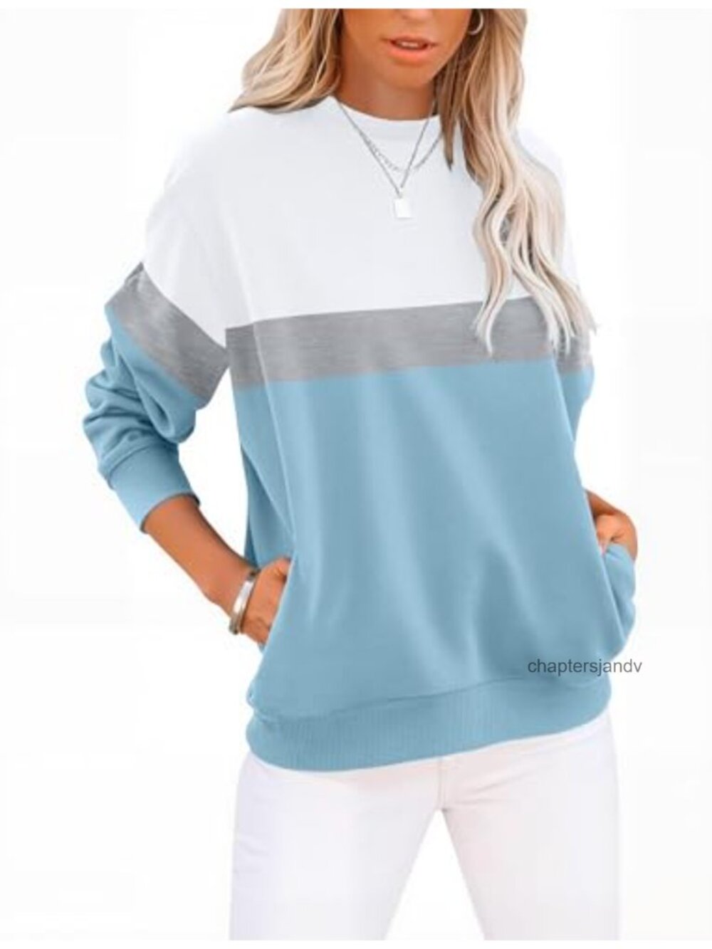 Women's Cotton Crew Neck Lightweight Pullover Sweatshirt with Pockets
